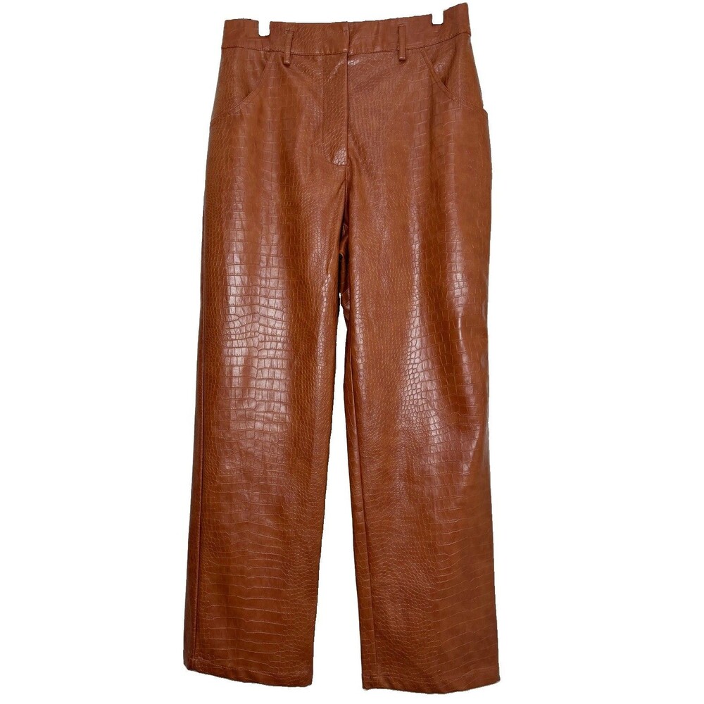 Skies Are Blue Faux Leather Croc Embossed Wide Leg Pants Brown Size Small